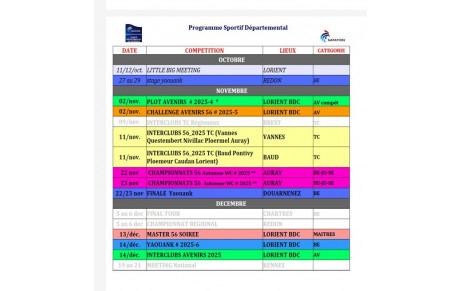 calendrier jusqu'à la fin 2025